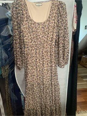 bagatelle Cream Maxi Dress with Purple Floral Print